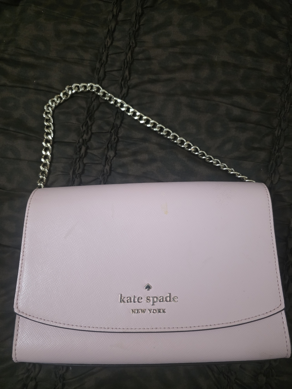 kate spade lilac leather crossbody with silver chain